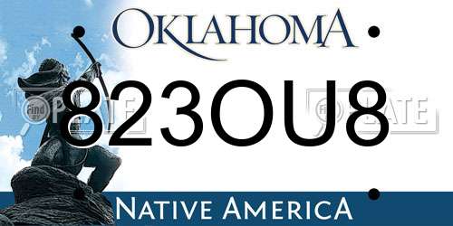 823OU8 Oklahoma License Plate