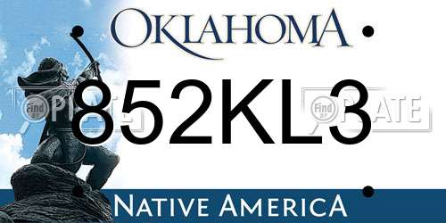 852KL3 Oklahoma License Plate