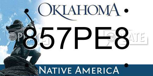 857PE8 Oklahoma License Plate