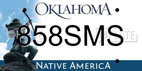858SMS Oklahoma License Plate
