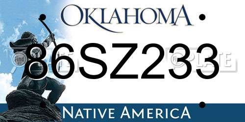 86SZ233 Oklahoma License Plate