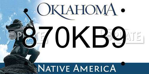 870KB9 Oklahoma License Plate