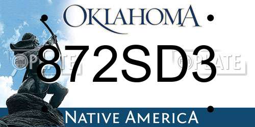872SD3 Oklahoma License Plate