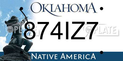 874IZ7 Oklahoma License Plate
