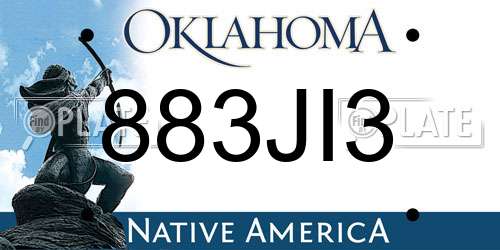883JI3 Oklahoma License Plate