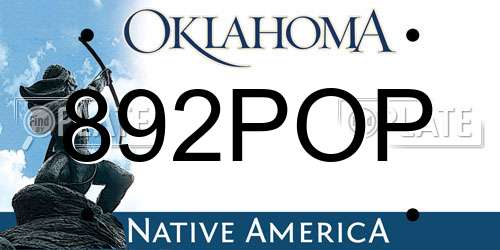 892POP Oklahoma License Plate