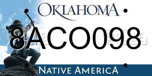 8ACO098 Oklahoma License Plate