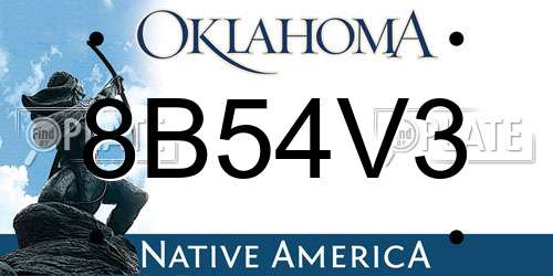 8B54V3 Oklahoma License Plate