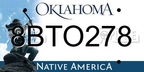 8BTO278 Oklahoma License Plate