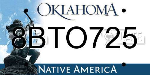 8BTO725 Oklahoma License Plate