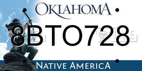 8BTO728 Oklahoma License Plate