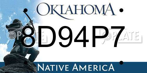 8D94P7 Oklahoma License Plate
