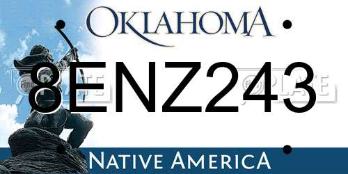 8ENZ243 Oklahoma License Plate