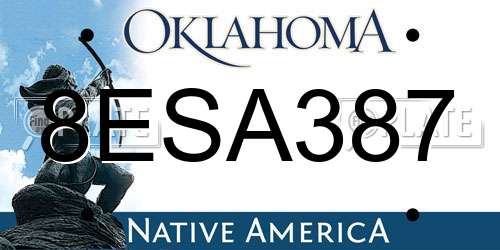 8ESA387 Oklahoma License Plate