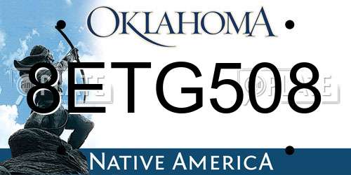 8ETG508 Oklahoma License Plate