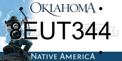 8EUT344 Oklahoma License Plate