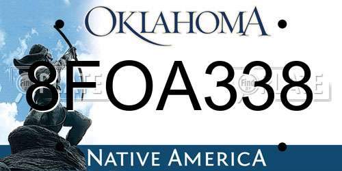 8FOA338 Oklahoma License Plate