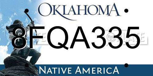 8FQA335 Oklahoma License Plate