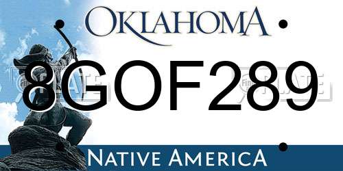 8GOF289 Oklahoma License Plate