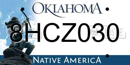8HCZ030 Oklahoma License Plate