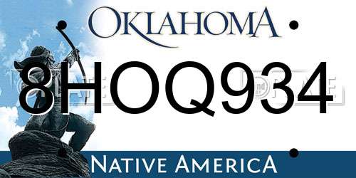 8HOQ934 Oklahoma License Plate