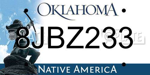 8JBZ233 Oklahoma License Plate
