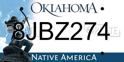 8JBZ274 Oklahoma License Plate