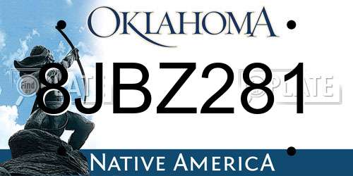 8JBZ281 Oklahoma License Plate