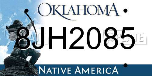 8JH2085 Oklahoma License Plate