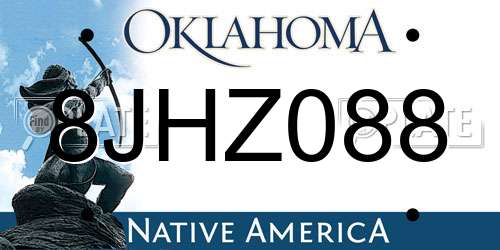 8JHZ088 Oklahoma License Plate