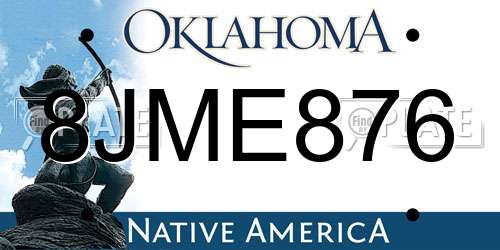 8JME876 Oklahoma License Plate