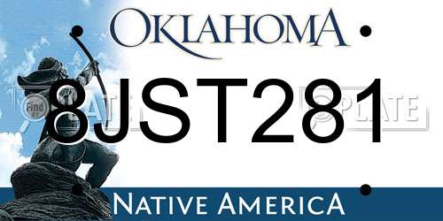 8JST281 Oklahoma License Plate