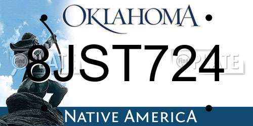 8JST724 Oklahoma License Plate