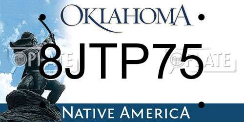 8JTP75 Oklahoma License Plate