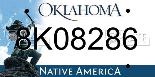 8K08286 Oklahoma License Plate