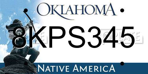 8KPS345 Oklahoma License Plate