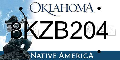 8KZB204 Oklahoma License Plate