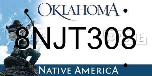 8NJT308 Oklahoma License Plate