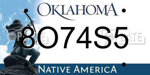 8O74S5 Oklahoma License Plate