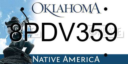 8PDV359 Oklahoma License Plate
