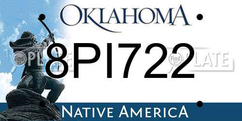 8PI722 Oklahoma License Plate