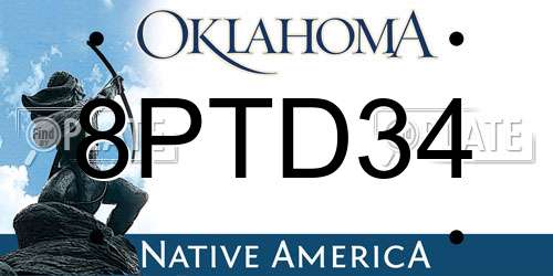 8PTD34 Oklahoma License Plate