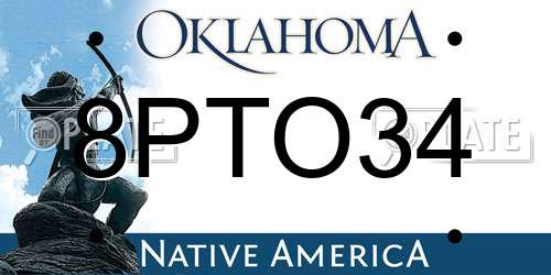 8PTO34 Oklahoma License Plate