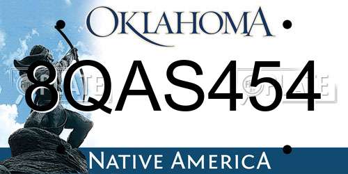 8QAS454 Oklahoma License Plate