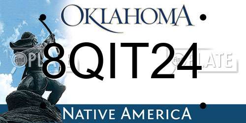 8QIT24 Oklahoma License Plate