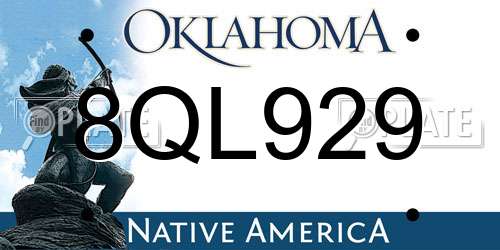 8QL929 Oklahoma License Plate
