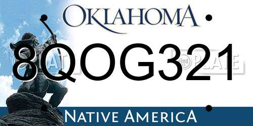 8QOG321 Oklahoma License Plate