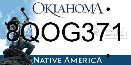 8QOG371 Oklahoma License Plate