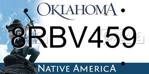 8RBV459 Oklahoma License Plate