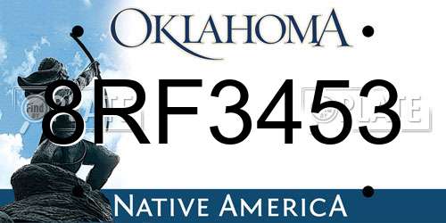 8RF3453 Oklahoma License Plate